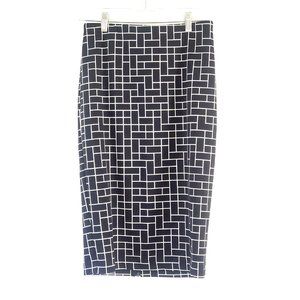 Vince Camuto Black Geometric Print Midi Skirt